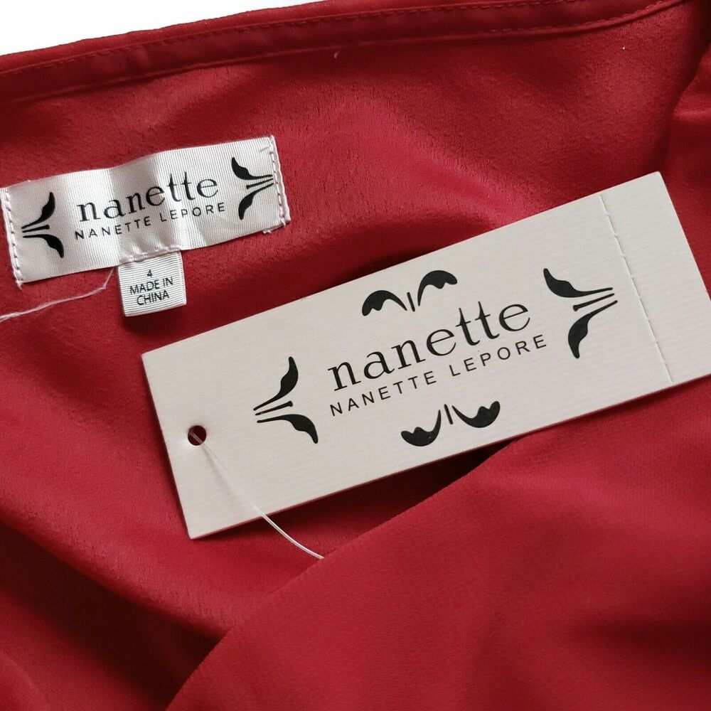 NANETTE LEPORE chiffon popover long sheer sleeve red shift dress Size 4 NEW - Picture 4 of 6